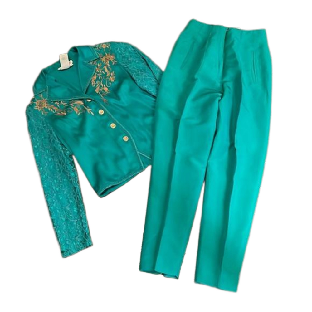 Vintage Together turquoise two-piece pantsuit size 4 - Picture 2 of 16